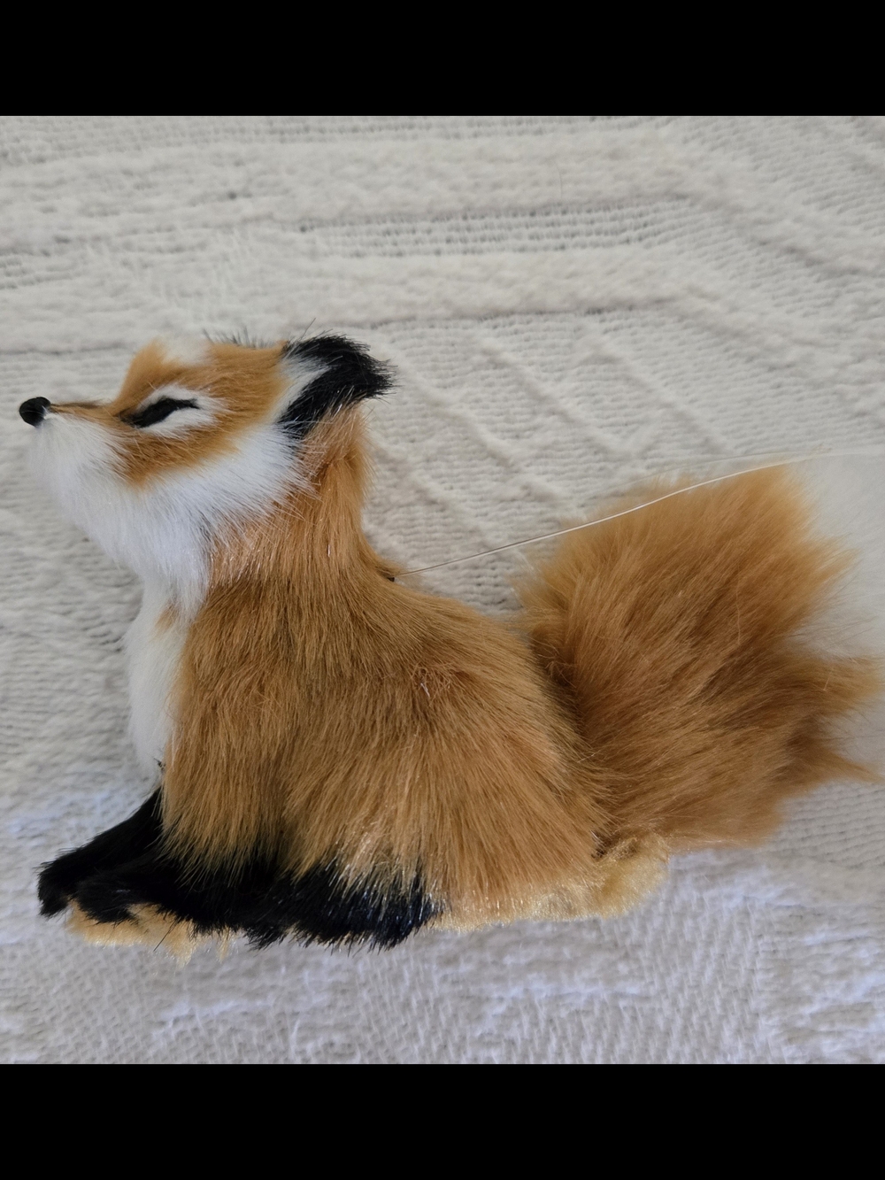 Plush Fox Small Ornanwnt- Faux Fur Brown, White & Black